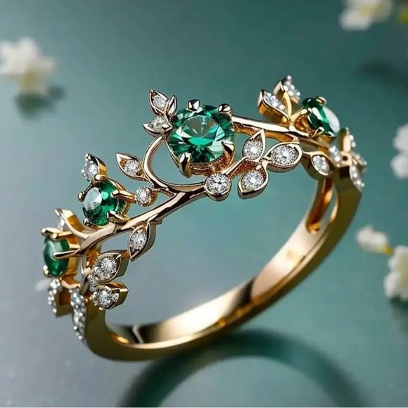 Anthropologie Jewelry - Elegant Gold and Green Gemstone Ring.